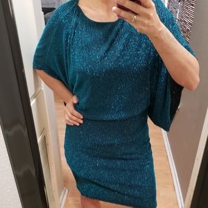 Marina 10 Metalic Shiny Striped Party Dress Flowy